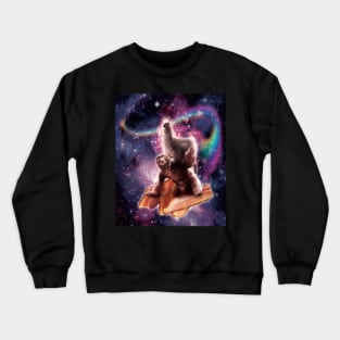 Rainbow Space Llama On Sloth Riding Bacon Crewneck Sweatshirt